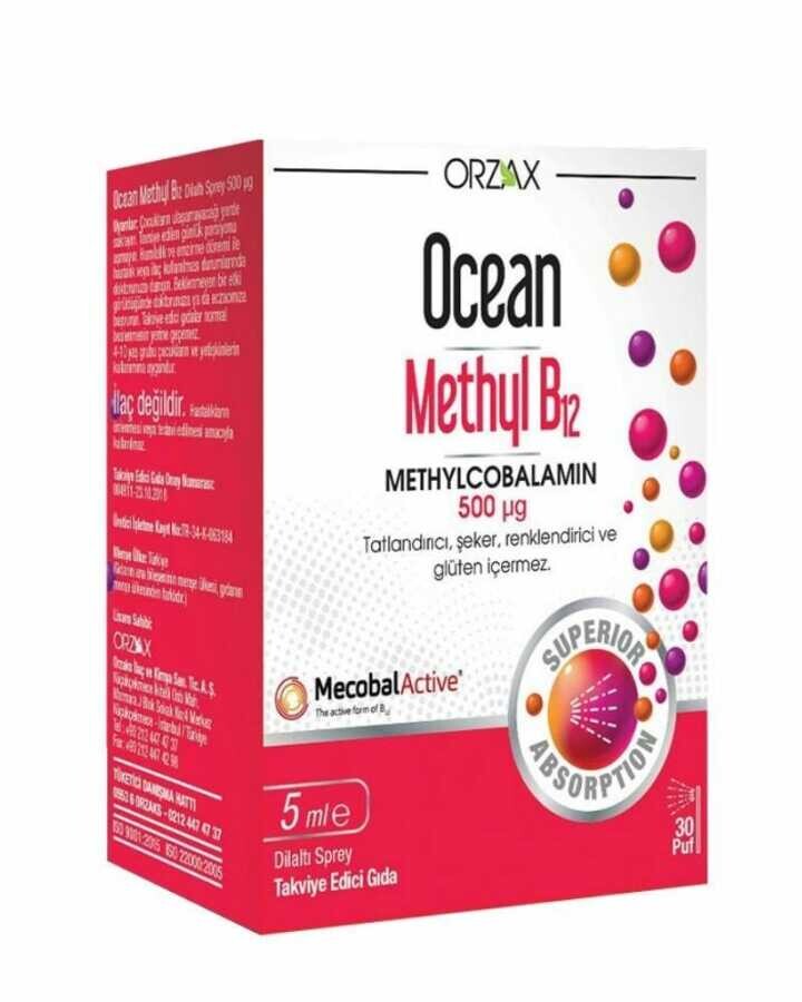 Ocean Methyl B12 Metilcobalamin 500µg 5ml Dilaltı Sprey - 1