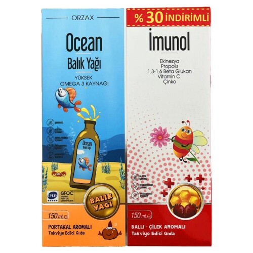 Ocean Portakal Balık Yağı 150 Ml + İmunol 150 Ml Şurup %30 İndirimli - Orzax