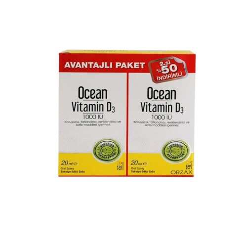 Ocean Vitamin D3 1000 IU 20 ml Sprey 2'li Avantajlı Paket - Orzax