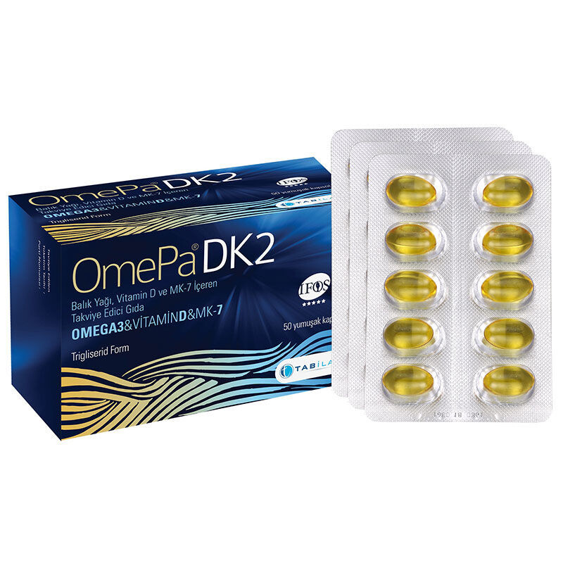 Omepa DK2 Omega 3, Vitamin D, MK-7 İçeren Takviye Edici Gıda 50 Yumuşak Kapsül - 1
