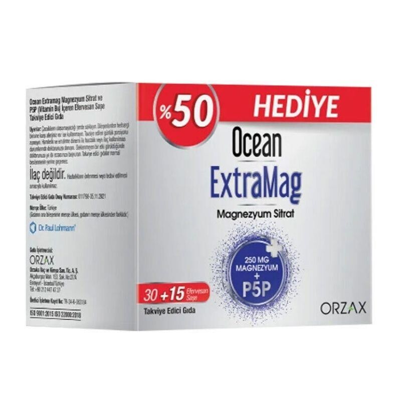 Orzax Ocean Extramag Magnezyum Sitrat Efervesan 30 Saşe + 15 Şase Hediye - 1