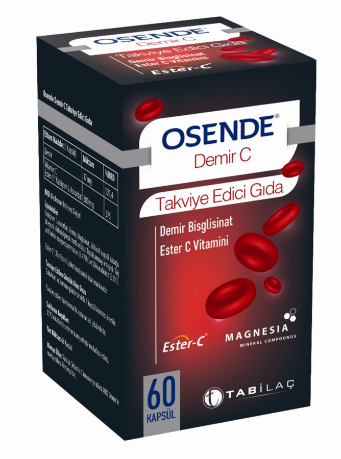 Osende Demir C Demir Ve C Vitamini İçeren Takviye Edici Gıda 60 Kapsül - 1