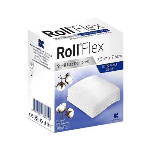 Roll Flex Steril Gaz Kompres 7,5cm x 7,5cm 25'li - Kurtsan
