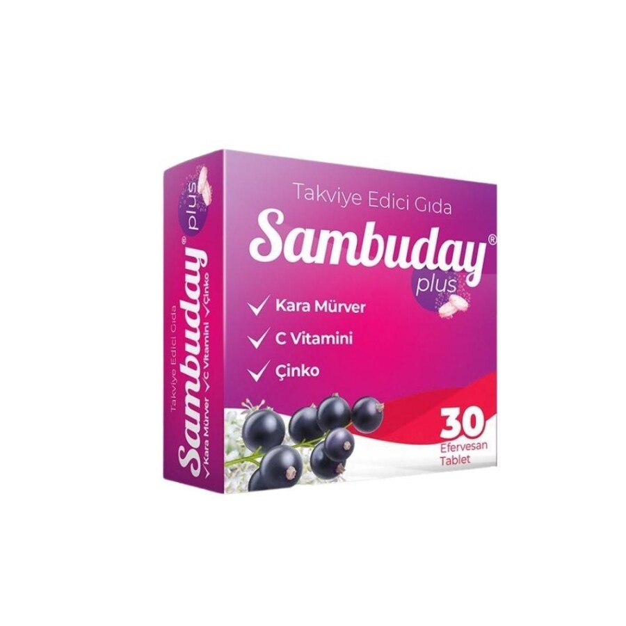 Sambuday Plus Kara Mürver, C Vitamini Ve Çinko İçeren Takviye Edici Gıda 30 Efervesan Tablet - 1