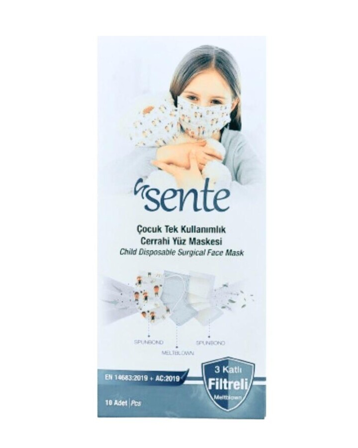 Sente Çocuk Tek Kullanımlık Yüz Maskesi 10 Adet - 1