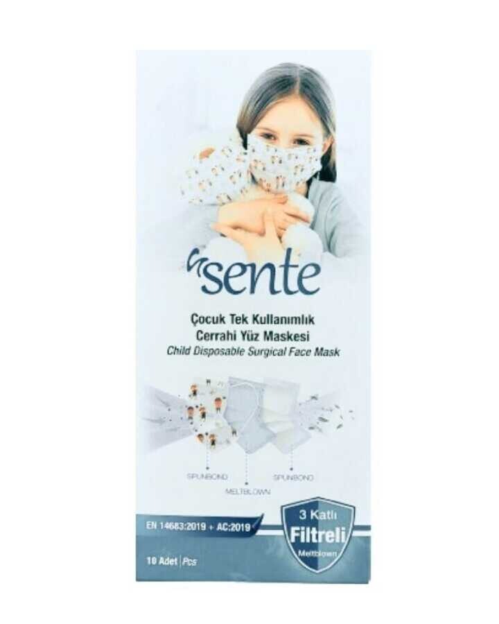 Sente Çocuk Tek Kullanımlık Yüz Maskesi 10 Adet - 1