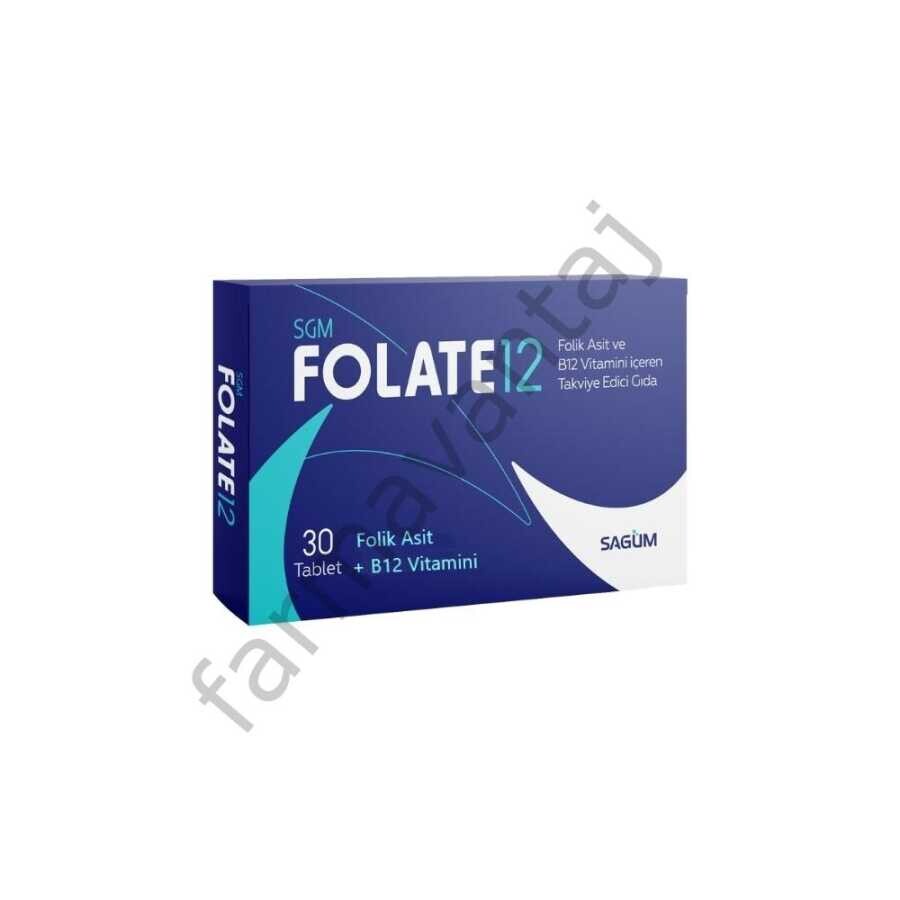 SGM FOLATE12 Folik Asit ve B12 Vitamini İçeren Takviye Edici Gıda 30 Tablet - 1