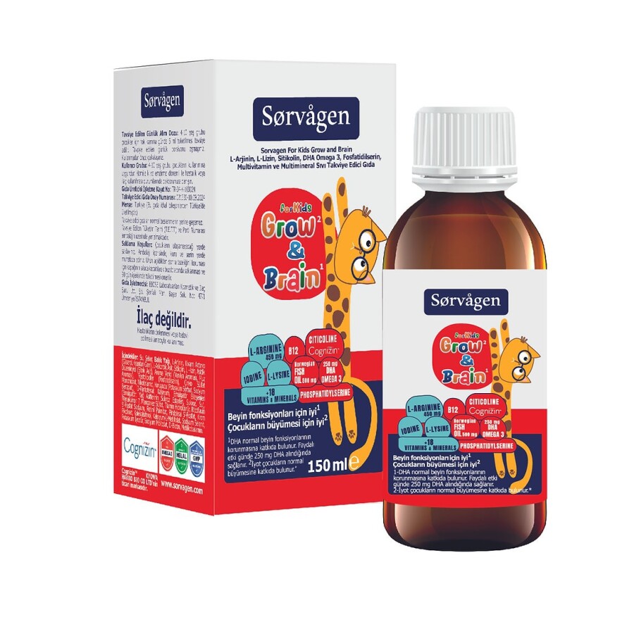 Sorvagen Grow and Brain For Kids Sıvı Takviye 150 ml - 1