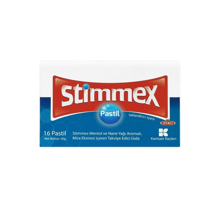 Stimmex Mentol ve Nane Yağı Aromalı, Mira Ekstresi içeren Takviye Edici Gıda 16 Pastil - 1