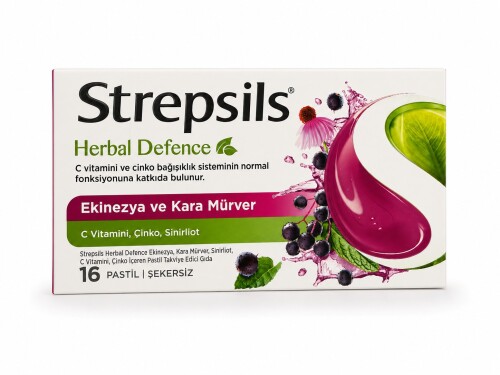 Strepsils Herbal Defence Ekinezya ve Kara Mürver Takviye Edici Gıda 16 Pastil - STREPSİLS
