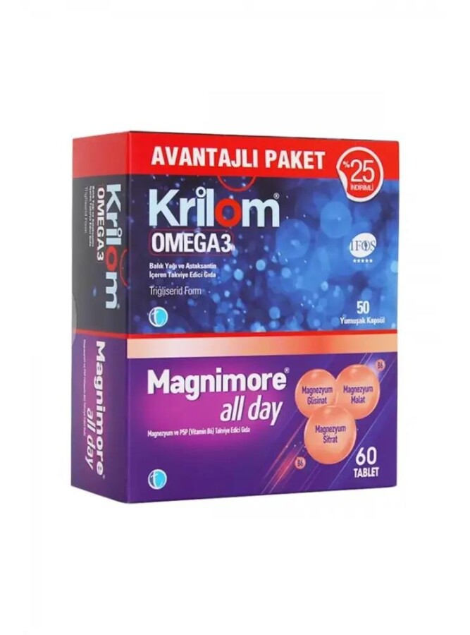 Tab İlaç Krilom Omega 3 50 Kapsül + Magnimore All Day 60 Tablet - 1