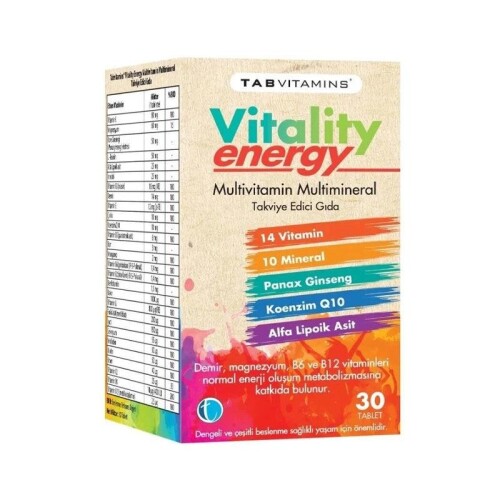 Tab Vitamins Vitality Energy Multivitamin 30 Tablet - Tab İlaç