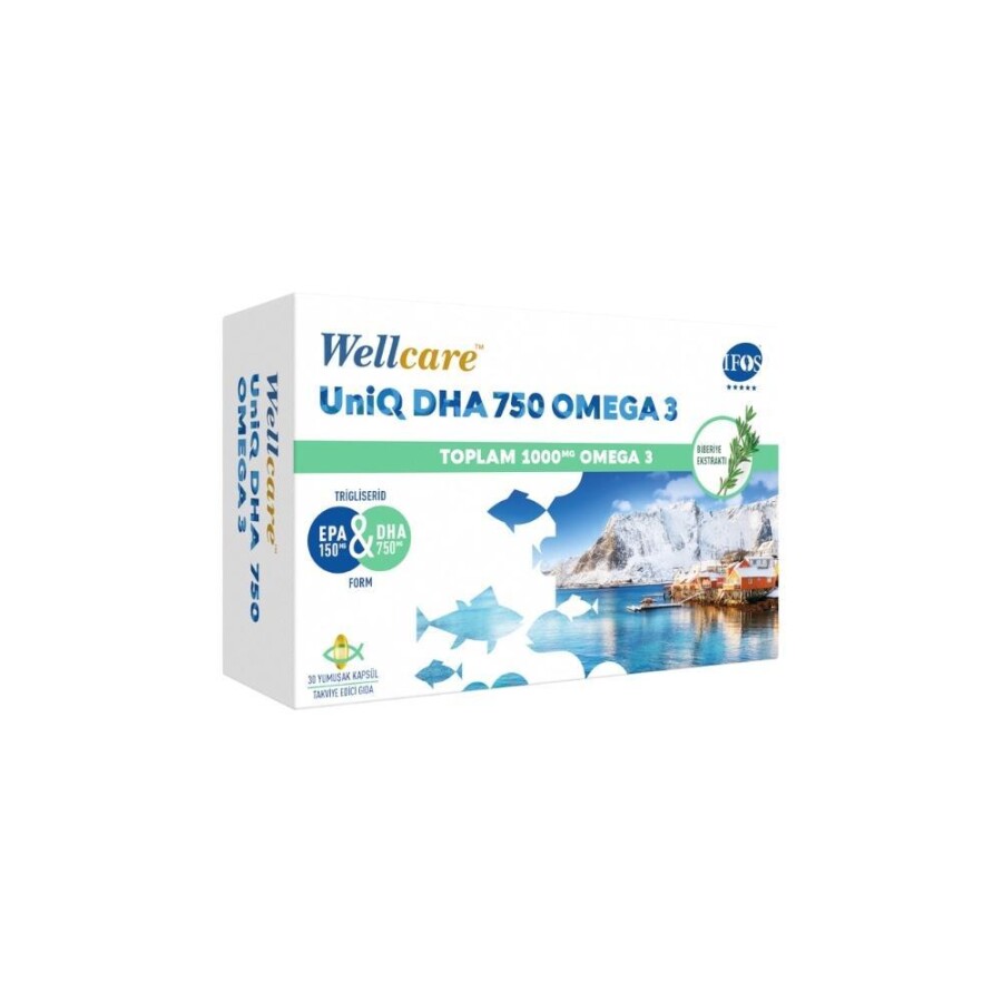 UniQ DHA750 Omega3 Biberiye Ekstraktlı Balık Yağı 30 Yumuşak Kapsül - 1