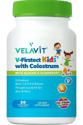 V-Firstect Kids with Colostrum Takviye Edici Gıda(Tropikal Aromalı) 30 Kapsül - Velavit