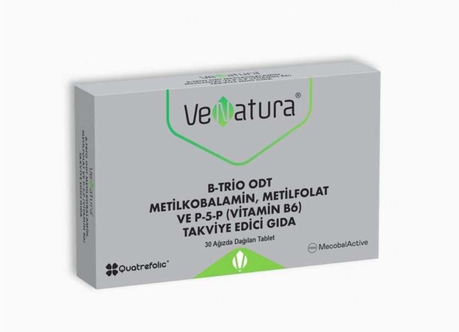 VeNatura B-Trio ODT Metilkobalamin, Metilfolat ve P-5-P Takviye Edici Gıda 30 Tablet - 1