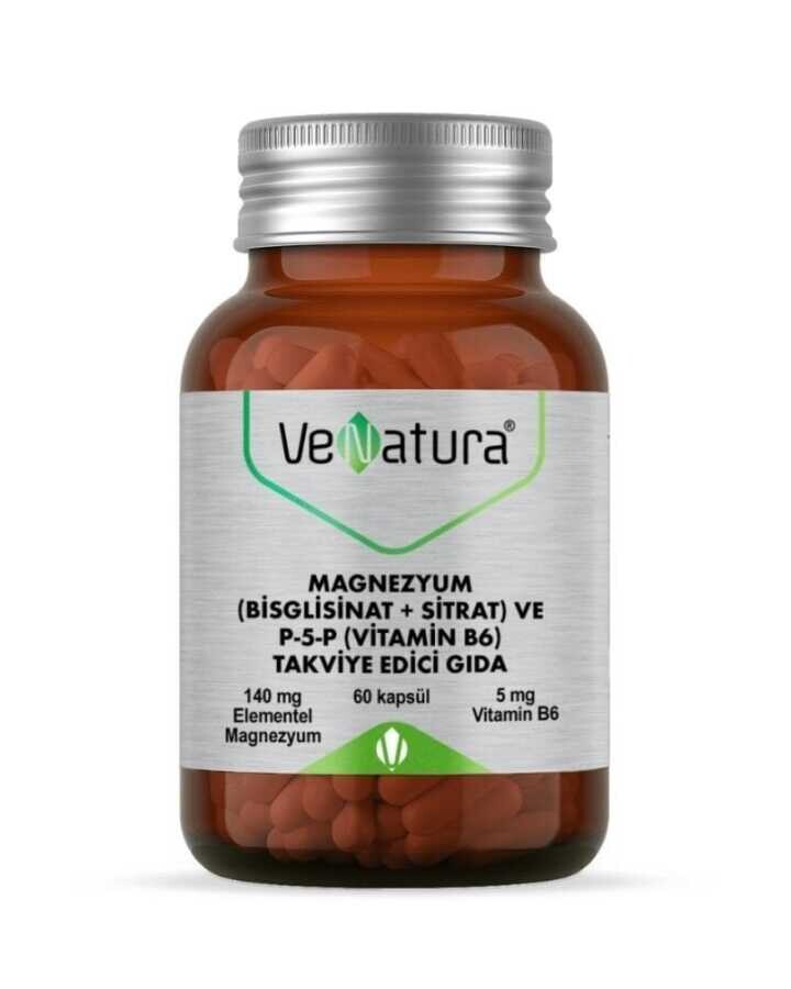 VeNatura Magnezyum (Bisglisinat+Sitrat) ve P5P (Vitamin B6) 60 Kapsül - 1