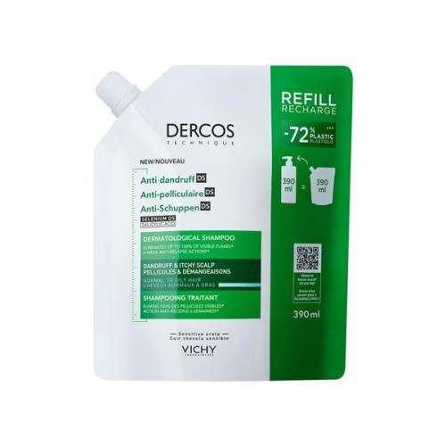 Vichy Dercos Anti Dandruff Kepek Karşıtı Şampuan 390 ml - Normal ve Yağlı Saçlar - Refill - Vichy
