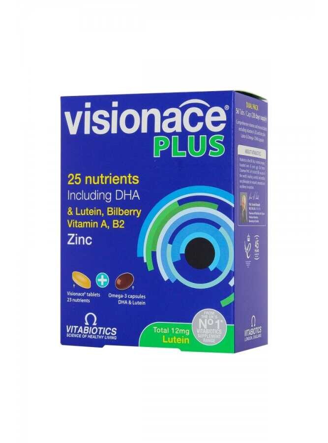 Vitabiotics Visionace Plus Multivitamin, Mineraller, Lutein Ve Omega3 İçeren Takviye Edici Gıda 56(28 Kapsül+ 28 Tablet) - 1