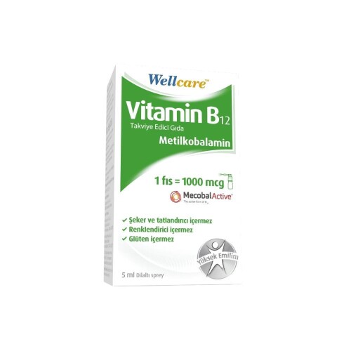 Vitamin B12 Takviye Edici Gıda Dilaltı Sprey 1000mcg 5ml - Wellcare
