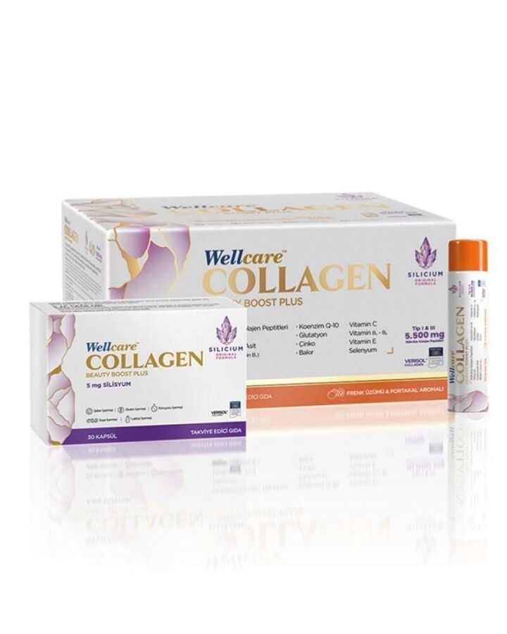 Wellcare Collagen Beauty Plus 5500 Mg Frenk Üzümü & Portakal Likit 30 Tüp X 40 Ml - 1