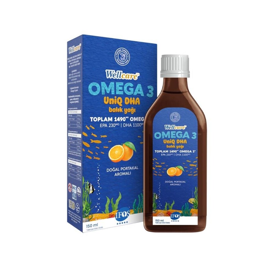 Wellcare Omega3 UniQ DHA Doğal Portakal Aromalı Balık Yağı 150ml - 1