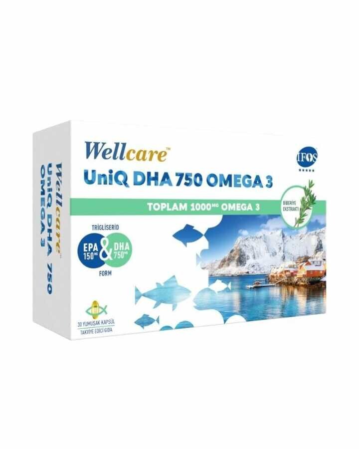 Wellcare UniQ DHA750 Omega3 Biberiye Ekstraktlı Balık Yağı 30 Yumuşak Kapsül - 1