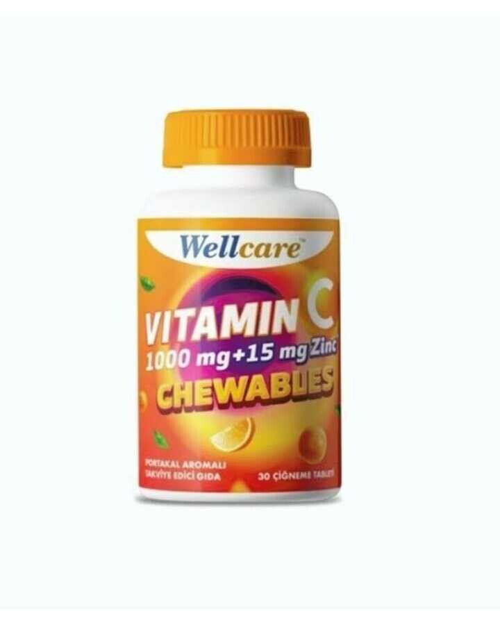 Wellcare Vitamin C 1000 mg Çinko 15 mg 30 Çiğneme Tableti - 1