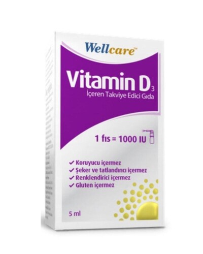 Wellcare Vitamin D3 1000 IU Sprey Takviye Edici Gıda 5 ml - Wellcare