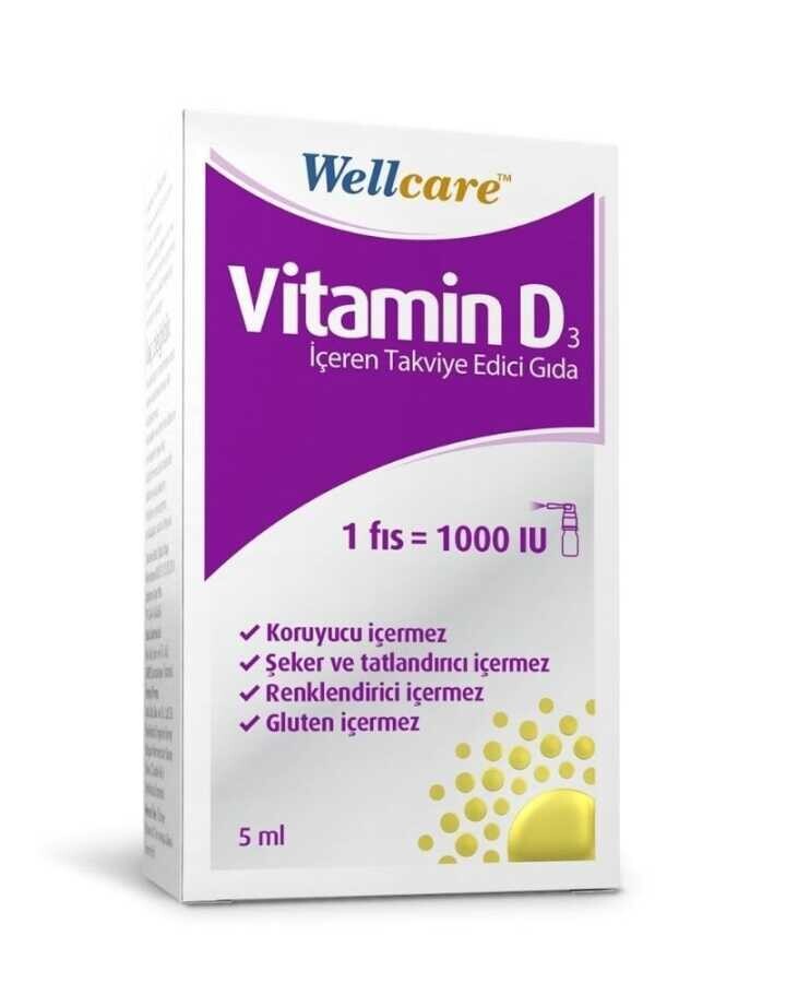 Wellcare Vitamin D3 1000 IU Sprey Takviye Edici Gıda 5 ml - 1