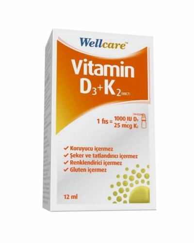 Wellcare Vitamin D3-K2 Takviye Edici Gıda 12ml Şişe 