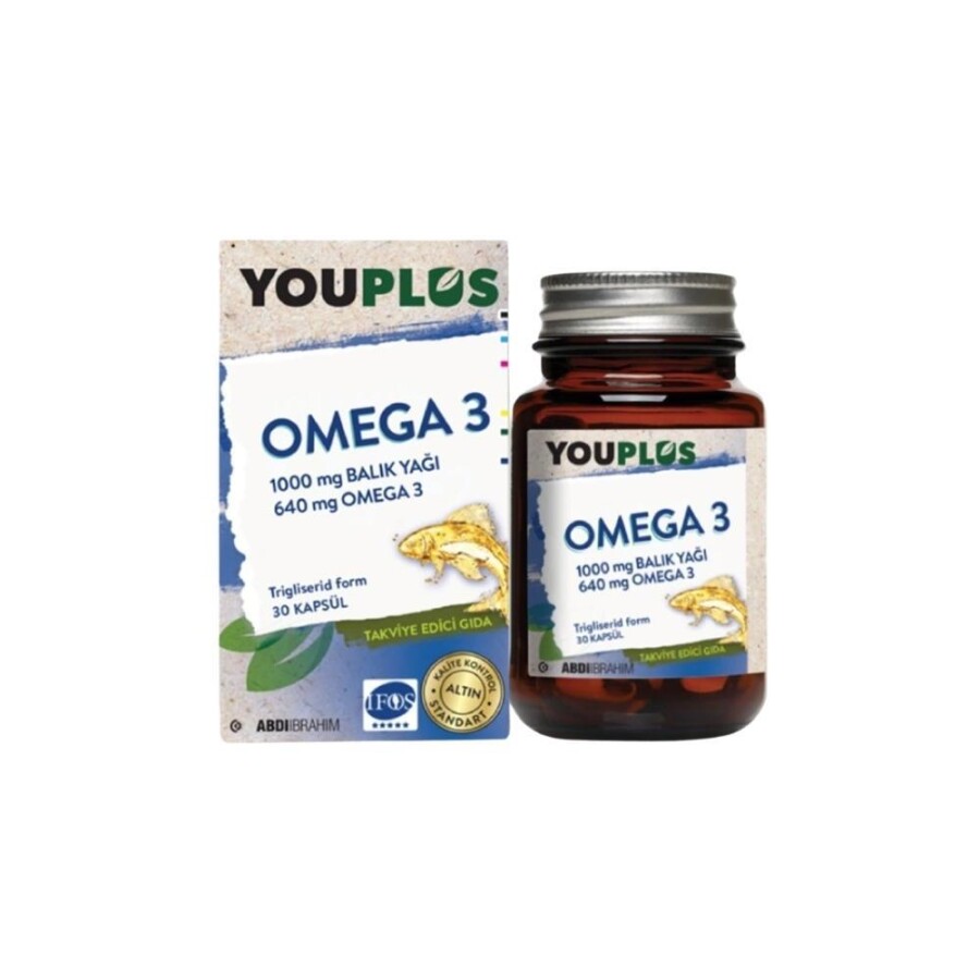 Youplus Omega3 1000mg Balık Yağı 640mg Omega3 İçeren Takviye Edici Gıda 30 Kapsül - 1