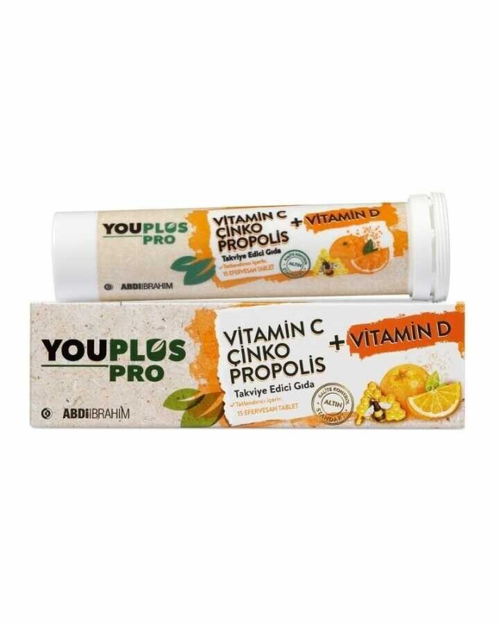 YouPlus Pro Vitamin C Çinko Propolis Takviye Edici Gıda 15 Efervesan Tablet - 1
