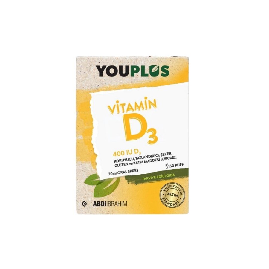 Youplus Vitamin D3 400IU İçeren Takviye Edici Gıda 20ml Oral Sprey - 1