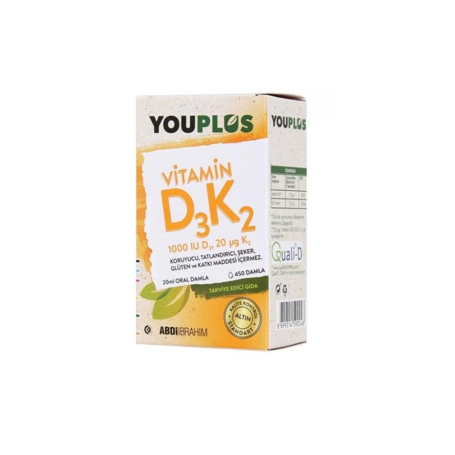 Youplus Vitamin D3K2 İçeren Takviye Edici Gıda 20 ml - 1
