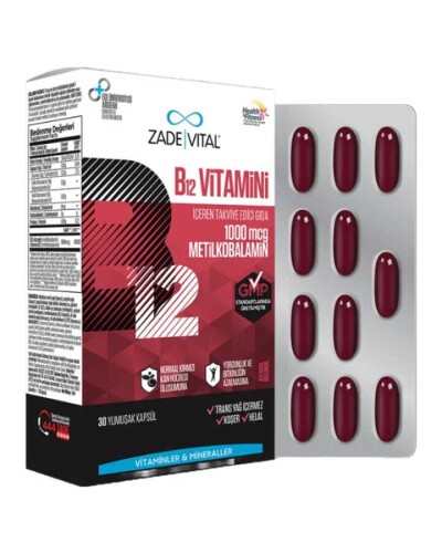 Zade Vital B12 Vitamini İçeren Takviye Edici Gıda 1000mcg 30 Yumuşak Kapsül - 1