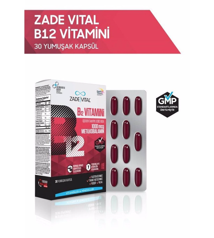 Zade Vital B12 Vitamini İçeren Takviye Edici Gıda 1000mcg 30 Yumuşak Kapsül - 3
