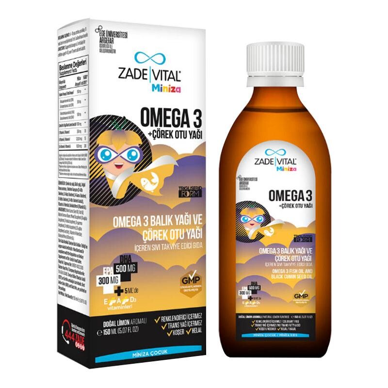 Zade Vital Miniza Omega-3 Balık Yağı Ve Çörekotu Yağı İçeren Sıvı Takviye Edici Gıda 150 Ml Şişe - 1