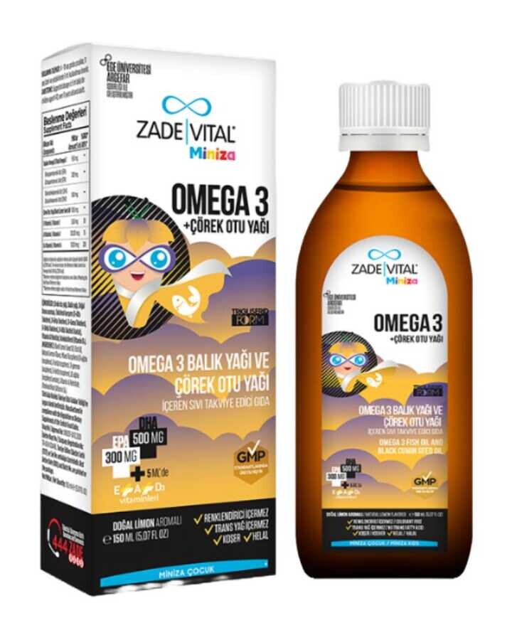 Zade Vital Miniza Omega-3 Balık Yağı Ve Çörekotu Yağı İçeren Sıvı Takviye Edici Gıda 150 Ml Şişe - 1