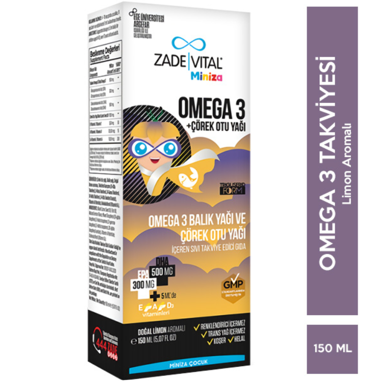 Zade Vital Miniza Omega-3 Balık Yağı Ve Çörekotu Yağı İçeren Sıvı Takviye Edici Gıda 150 Ml Şişe - 3