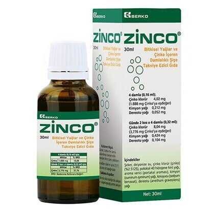 Zinco Bİtkisel Yağlar Ve Çinko İçeren Damlalıklı Şişe Takviye Edici Gıda 30 ml - 1